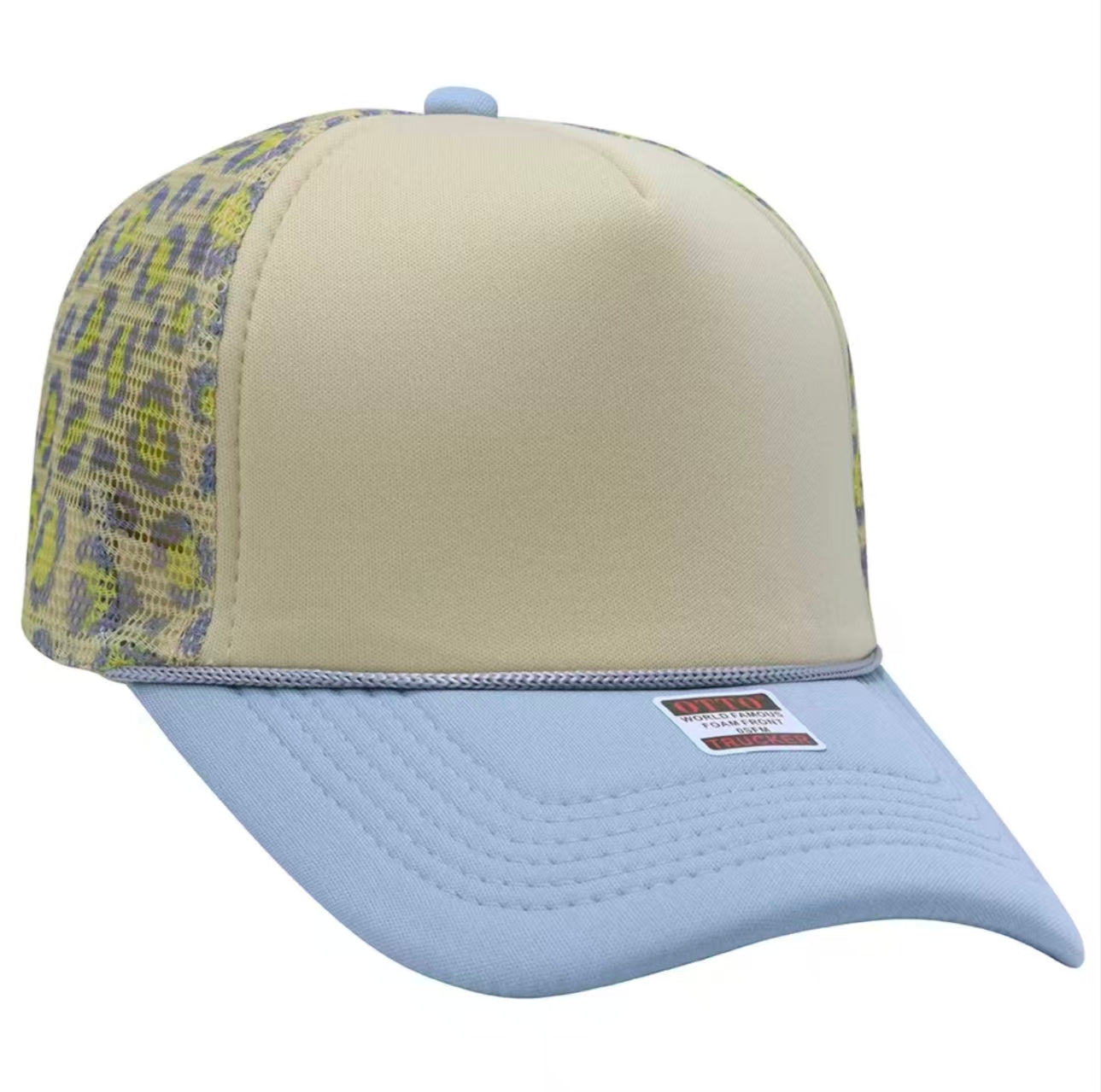 Front panel khaki leopard print mesh cap