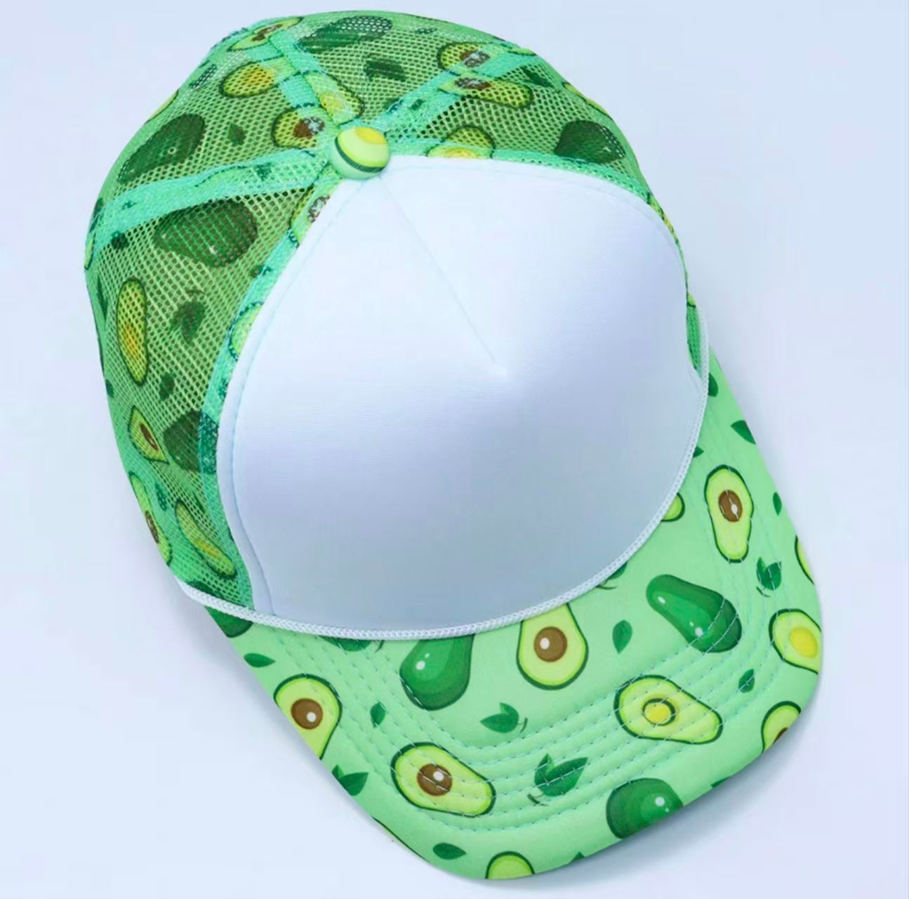 White Green Avocado Print Trucker Cap