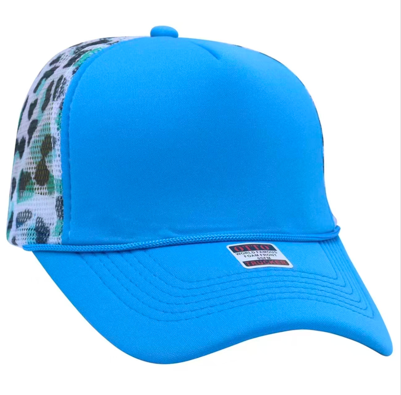 Bright Blue Leopard Trucker Hat