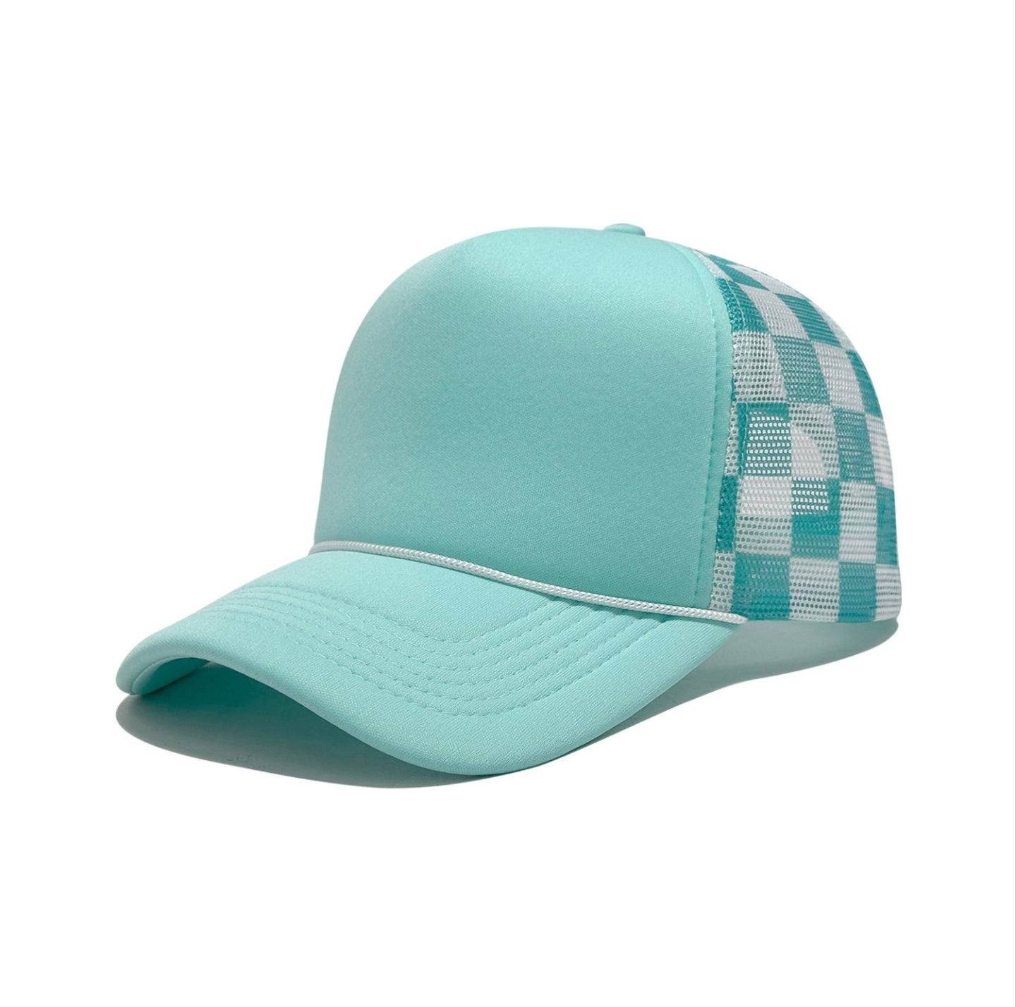  Blank Foam Trucker Hat with Colorful Checkered Mesh Back, Adjustable Baseball Cap with Decorative Rope 