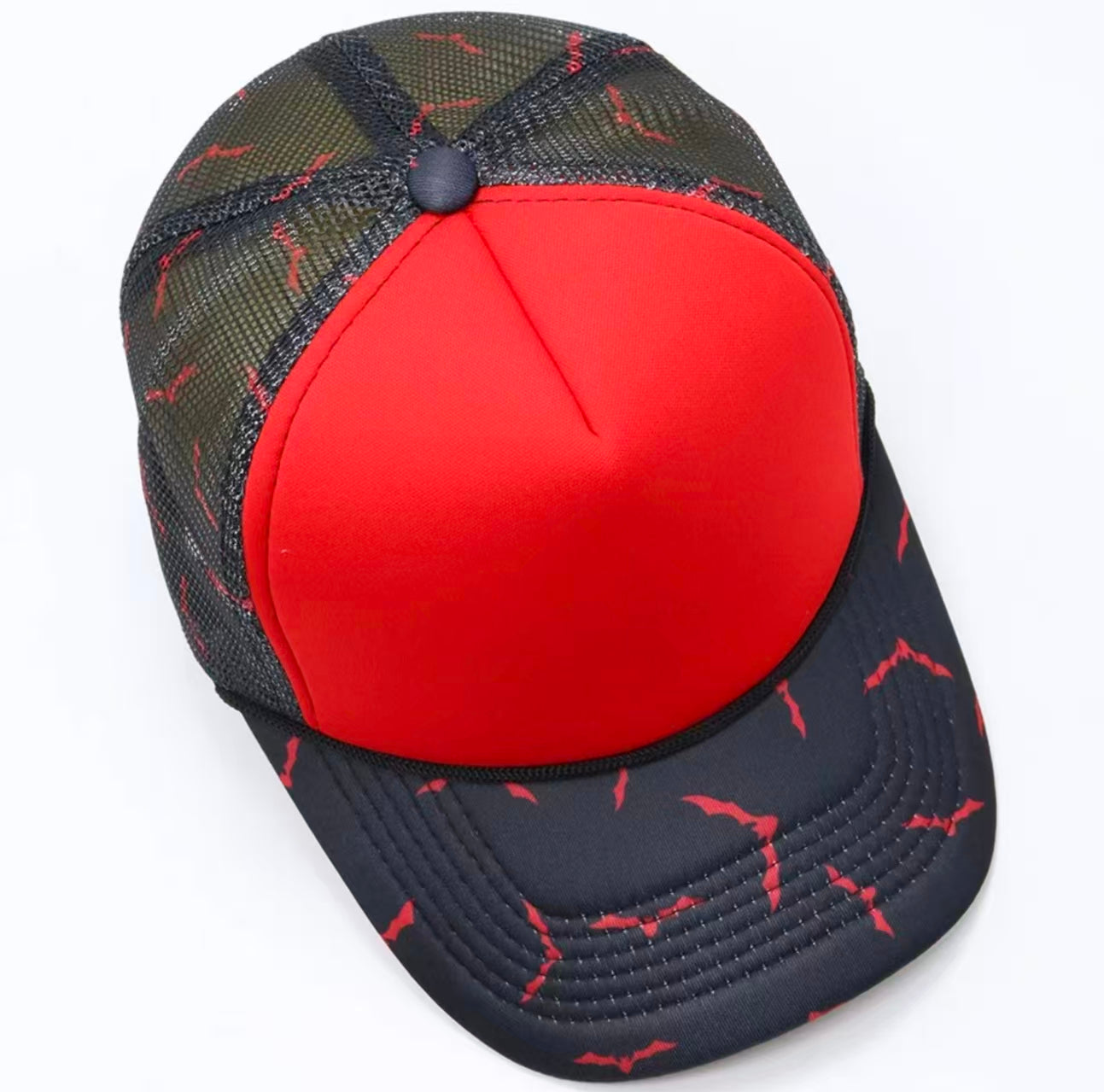 Red Bat Print Trucker Cap
