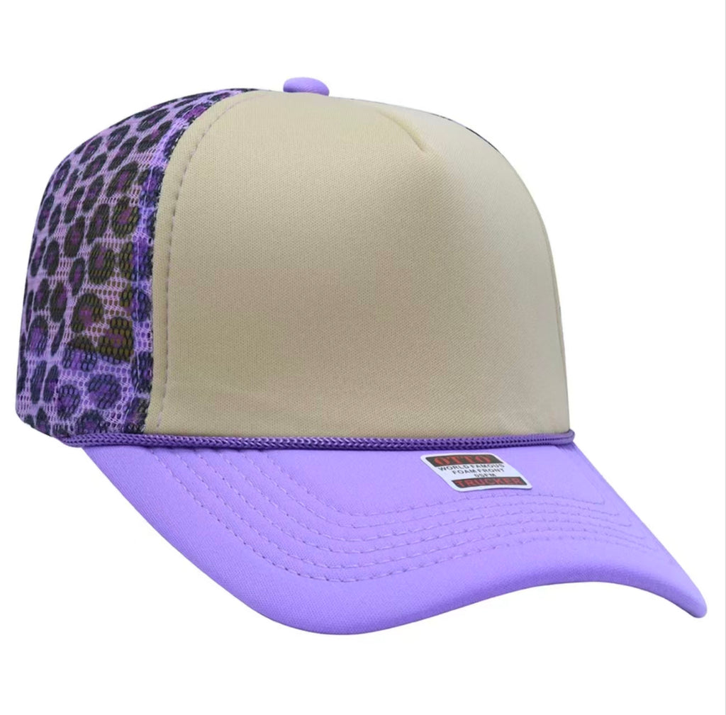 Front panel khaki leopard print mesh cap