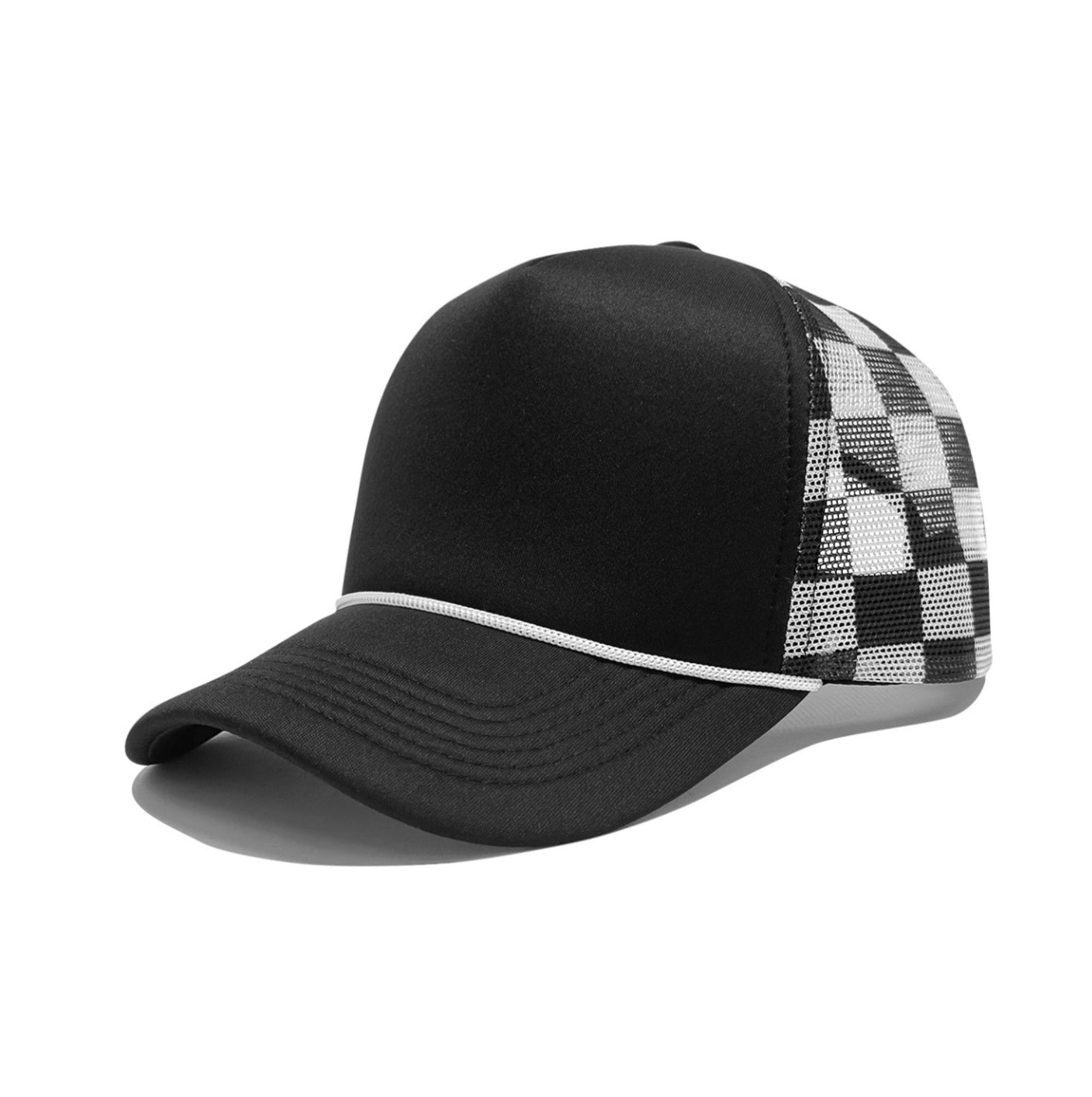  Blank Foam Trucker Hat with Colorful Checkered Mesh Back, Adjustable Baseball Cap with Decorative Rope 