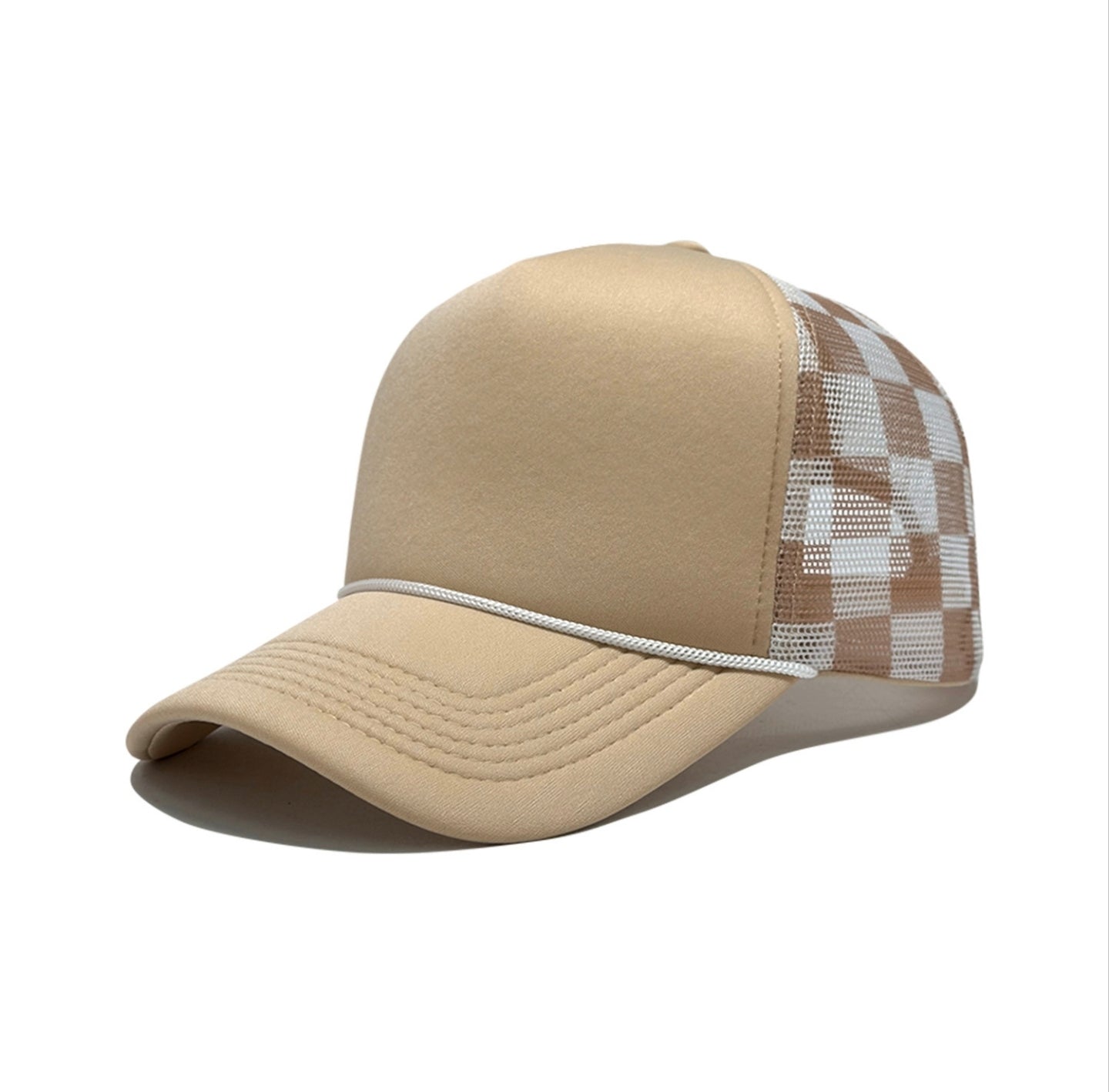  Blank Foam Trucker Hat with Colorful Checkered Mesh Back, Adjustable Baseball Cap with Decorative Rope 
