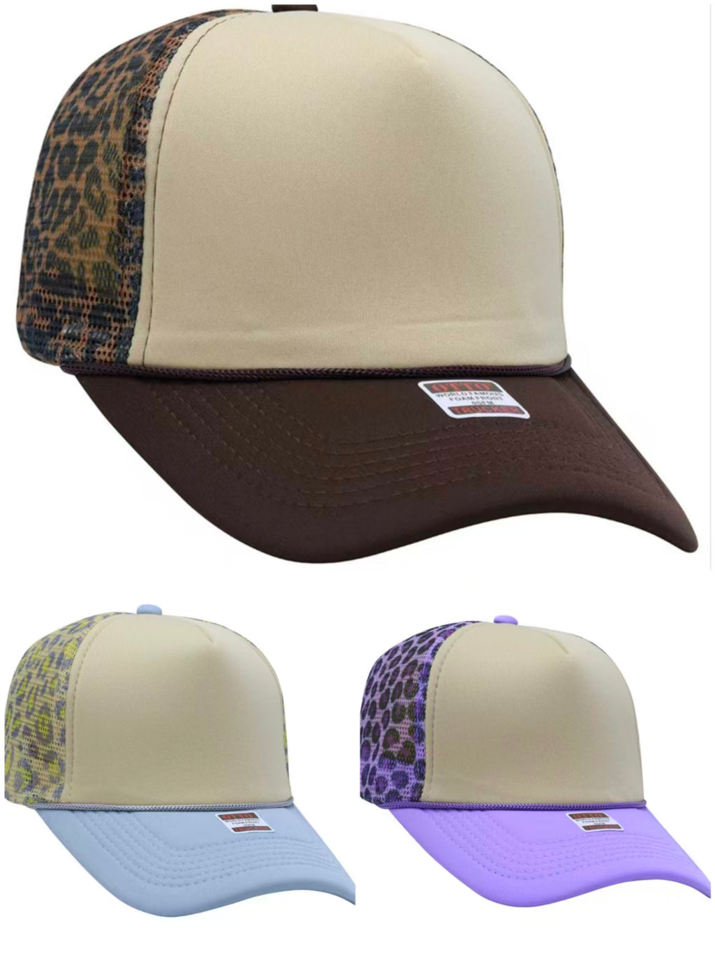 Front panel khaki leopard print mesh cap