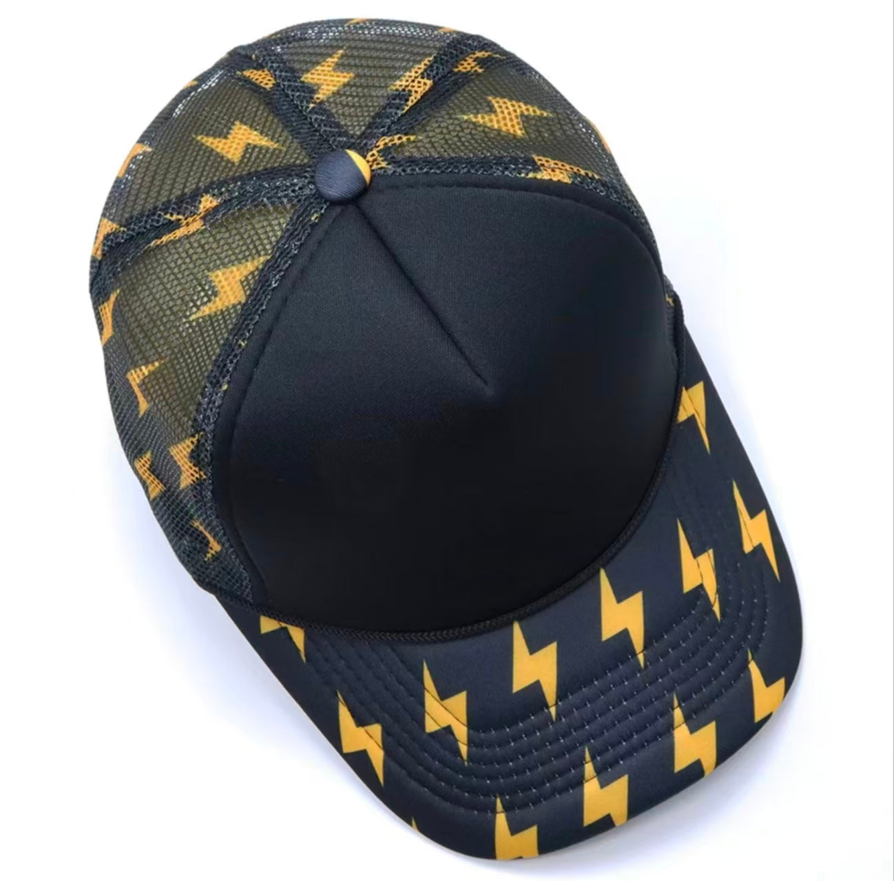Black Yellow Lightning Print Trucker Cap