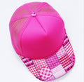 Hot Pink Plaid Patchwork Trucker Cap
