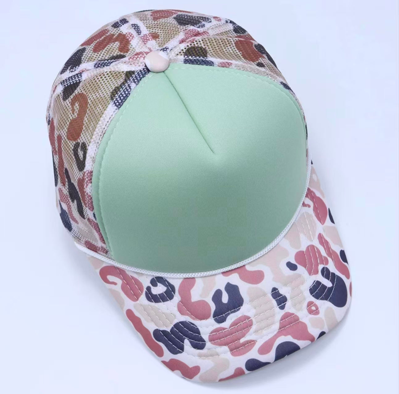 Sage Green Pastel Camo Trucker Cap