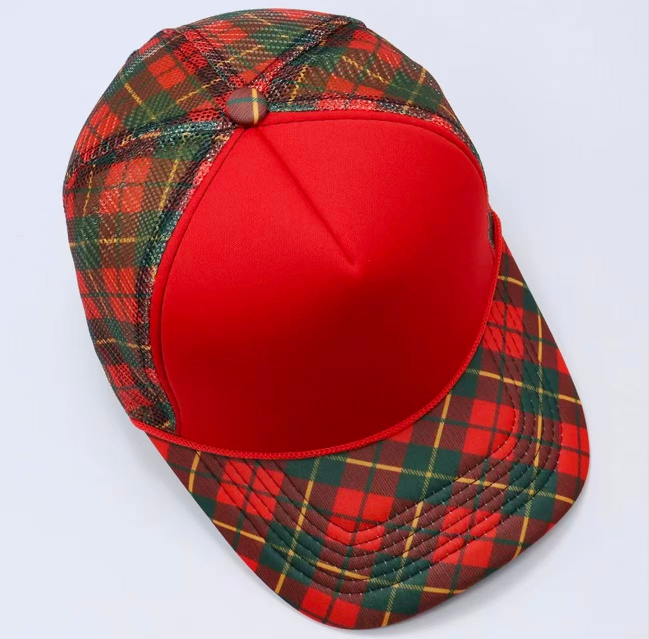 Red Plaid Print Trucker Cap