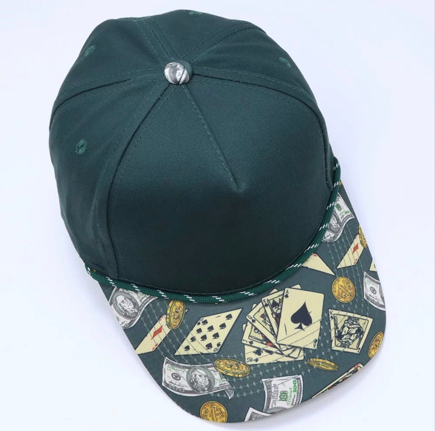 Dark Green Casino Print Baseball Cap
