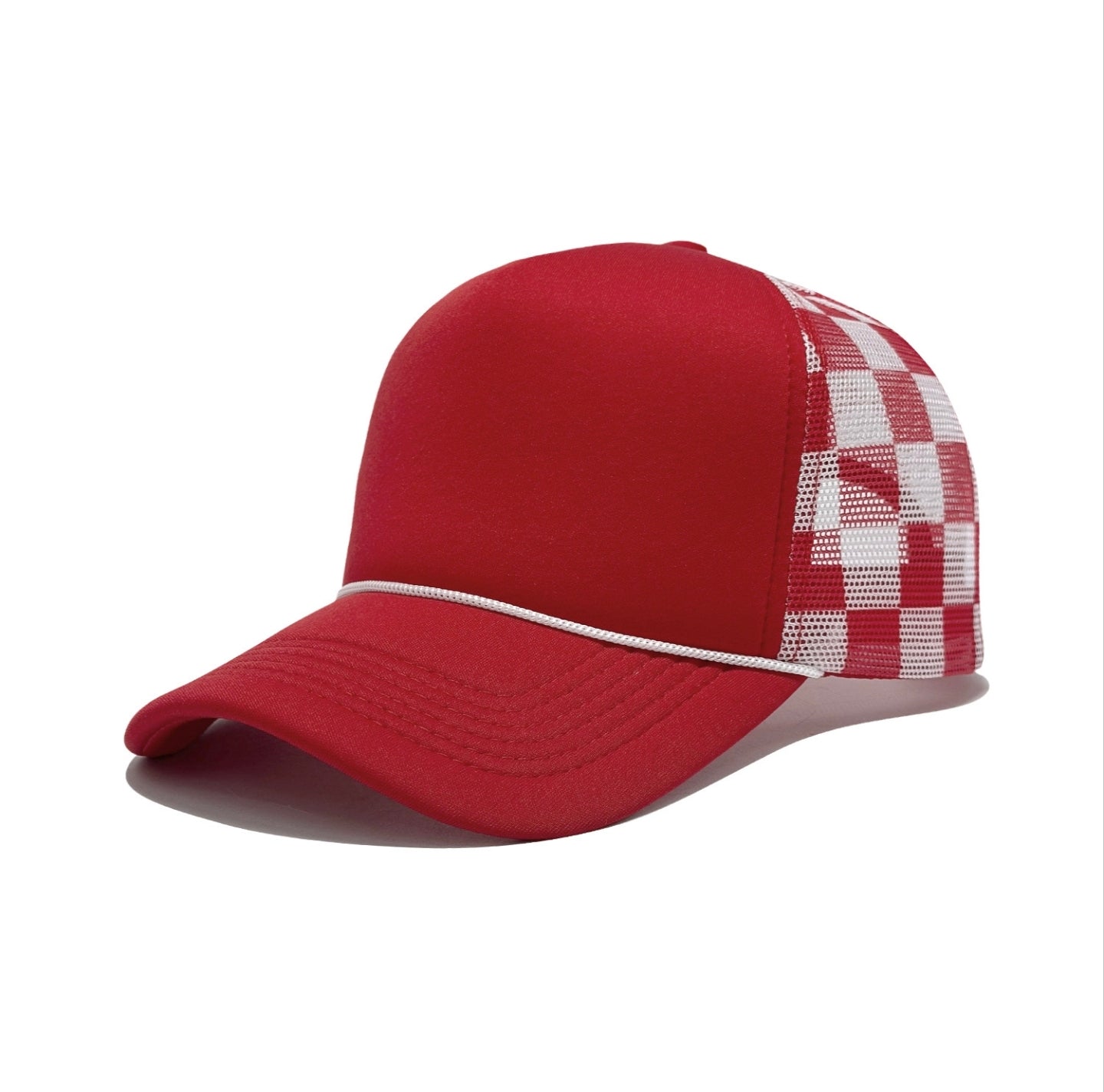  Blank Foam Trucker Hat with Colorful Checkered Mesh Back, Adjustable Baseball Cap with Decorative Rope 