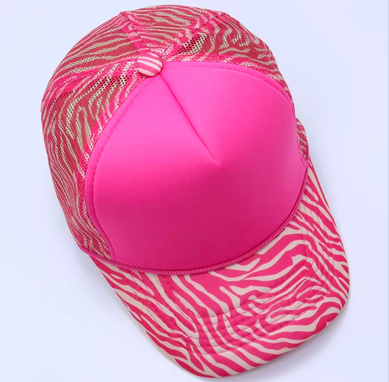 Pink & Beige Zebra Print Trucker Cap