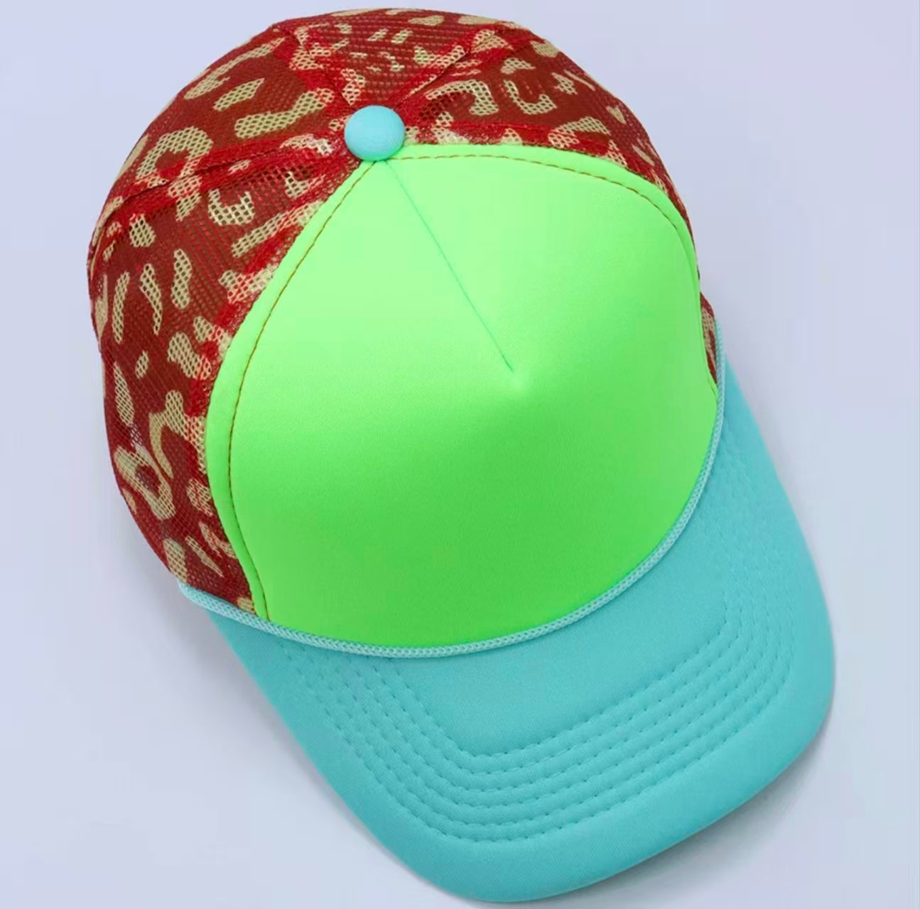 Neon Green & Red Leopard Print Trucker Cap