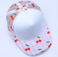 White Pink Cherry Print Trucker Cap