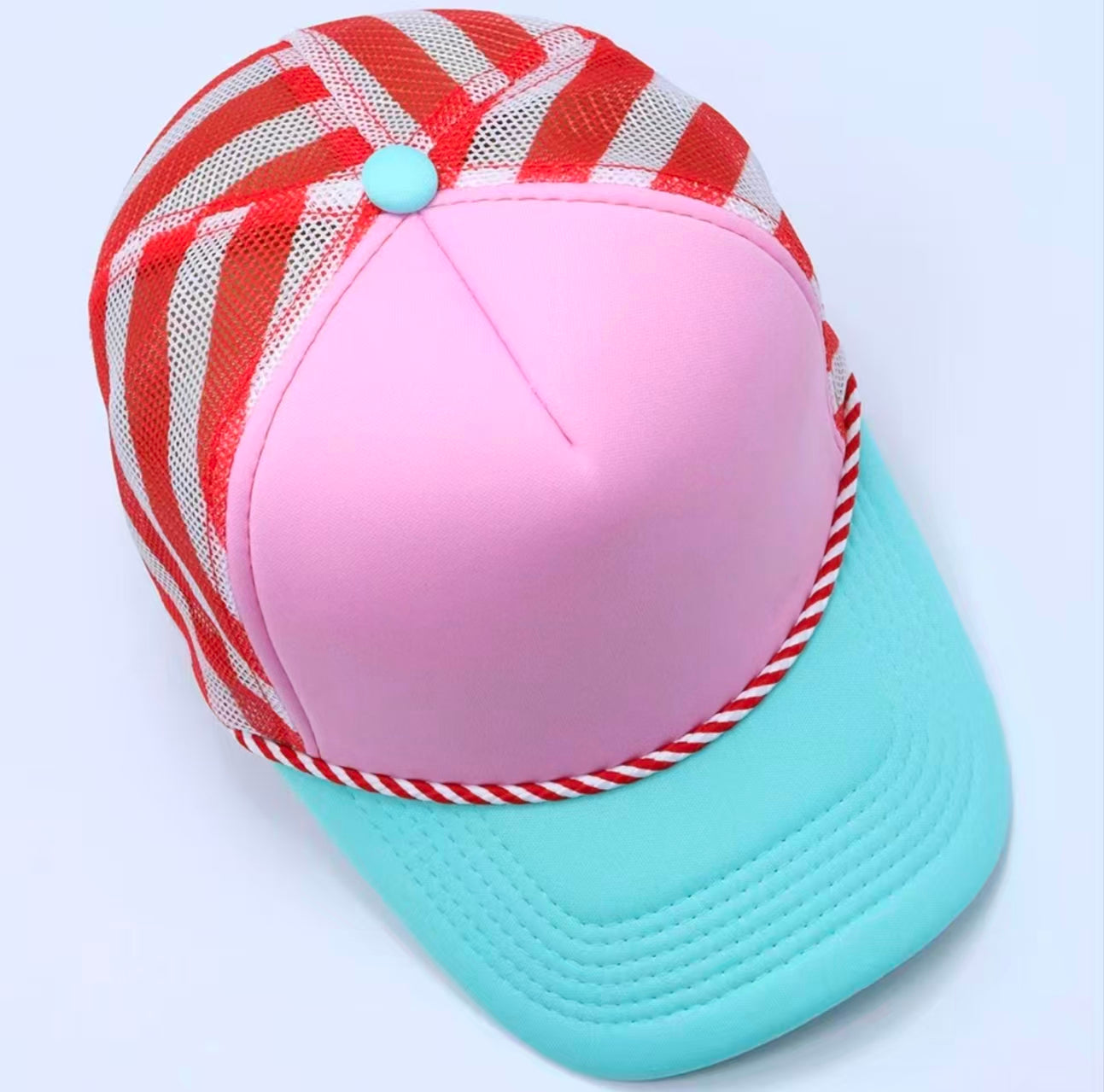 Pink & Turquoise Striped Trucker Cap