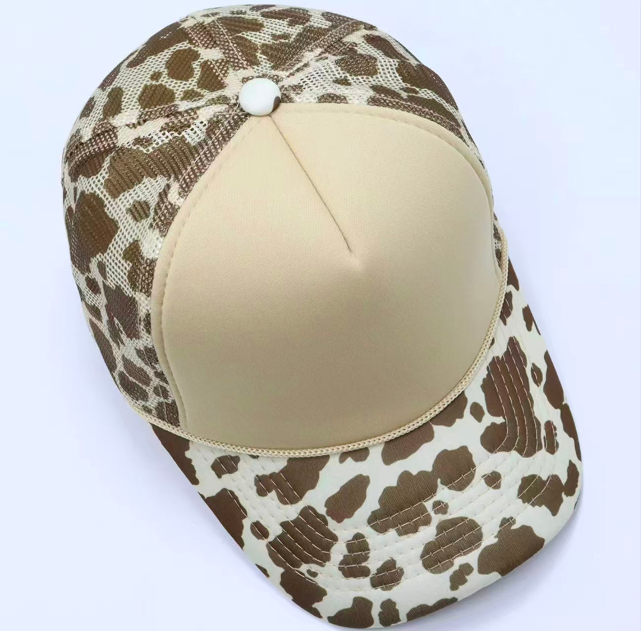 Beige Cow Print Trucker Cap