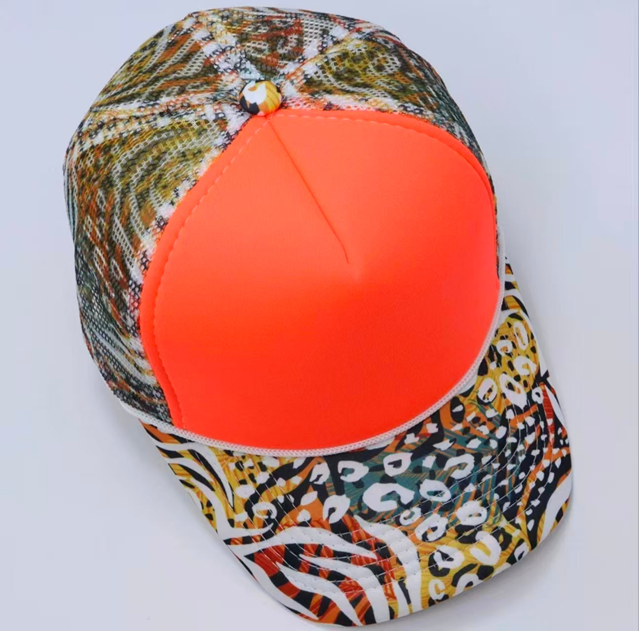 Orange Animal Mix Print Trucker Cap