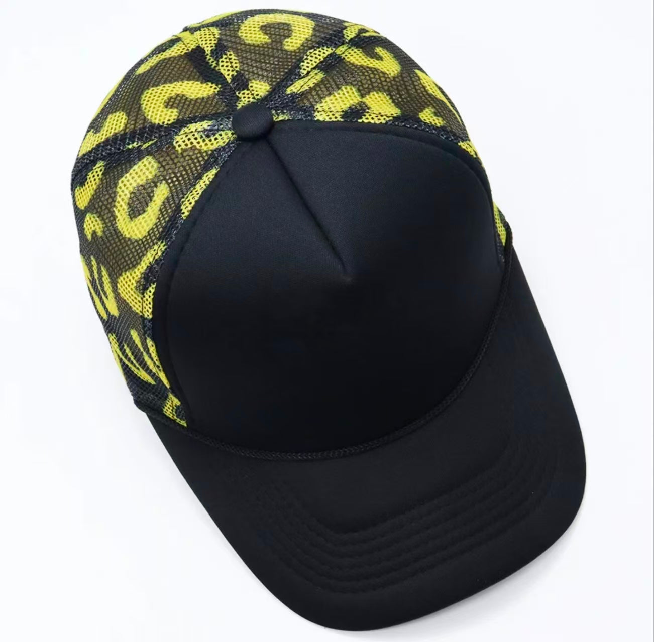 Black Yellow Leopard Print Trucker Cap