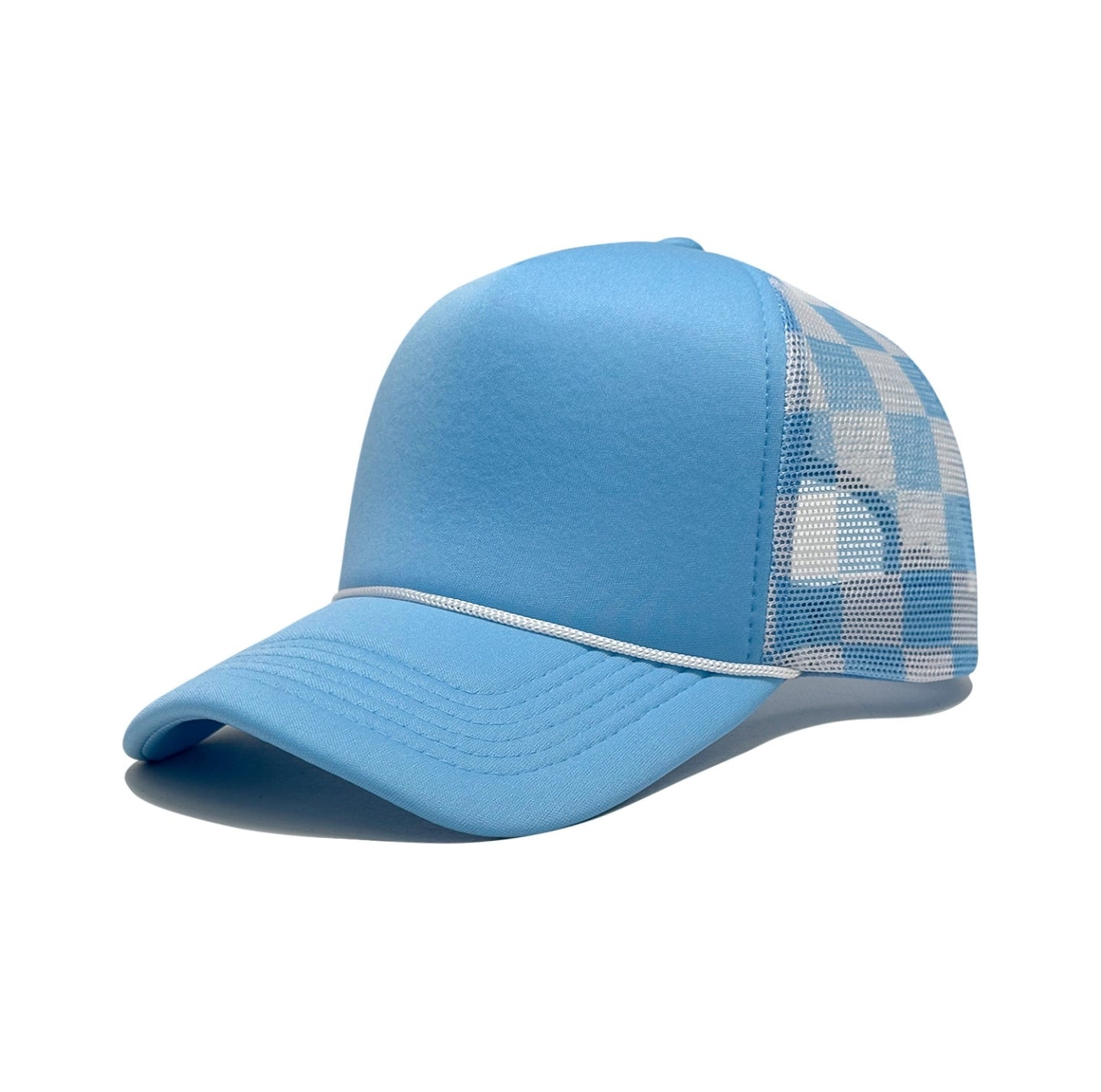  Blank Foam Trucker Hat with Colorful Checkered Mesh Back, Adjustable Baseball Cap with Decorative Rope 