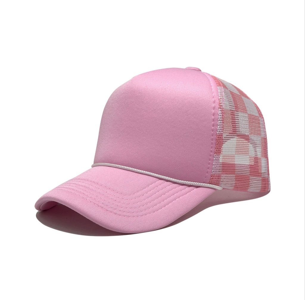  Blank Foam Trucker Hat with Colorful Checkered Mesh Back, Adjustable Baseball Cap with Decorative Rope 