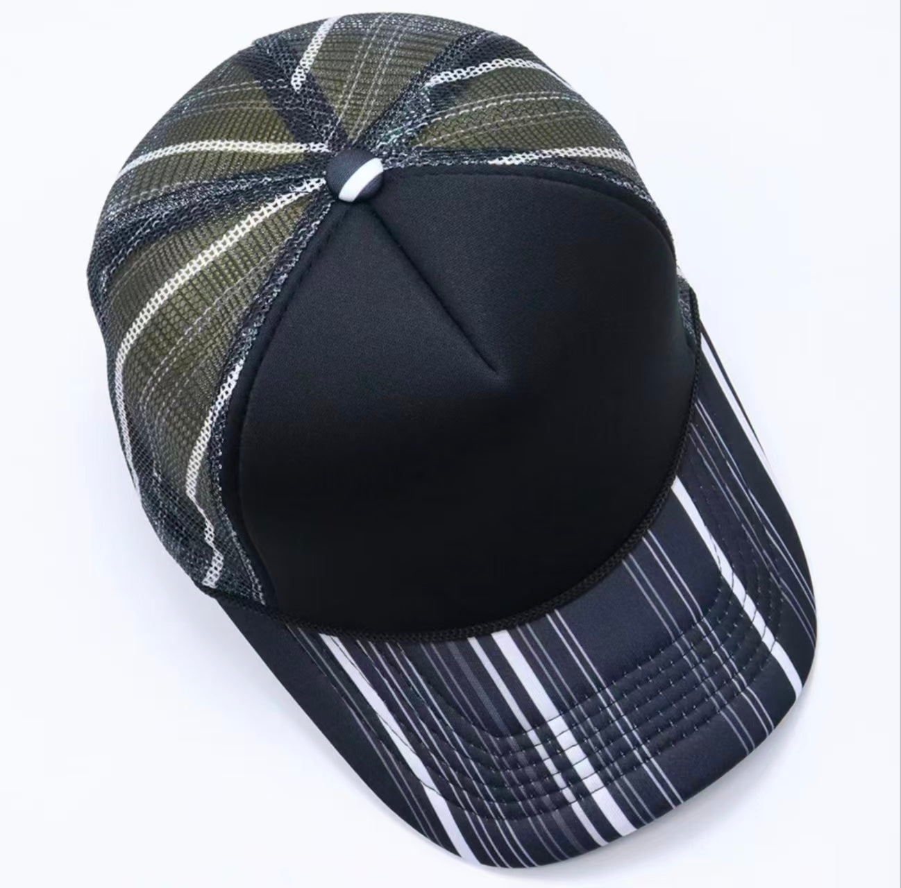 Black White Stripe Print Trucker Cap