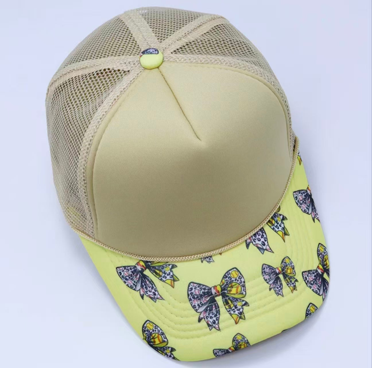 Khaki Leopard Bow Print Trucker Cap