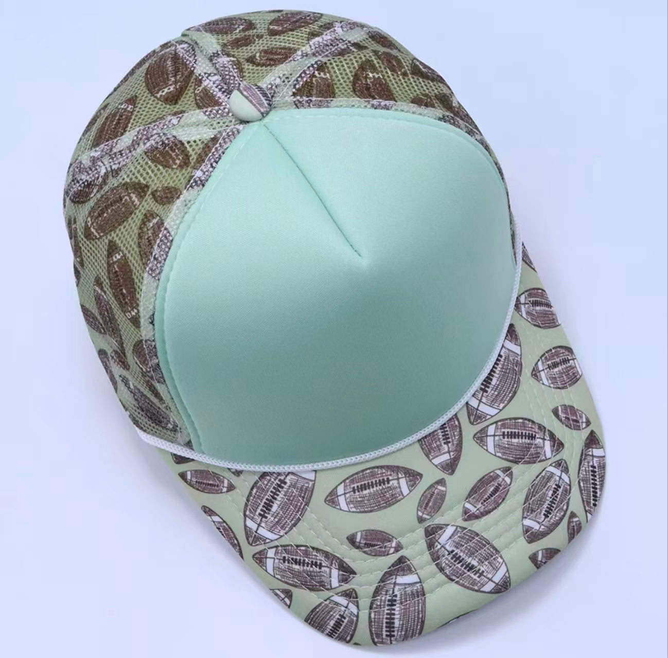 Mint Green Football Print Trucker Cap