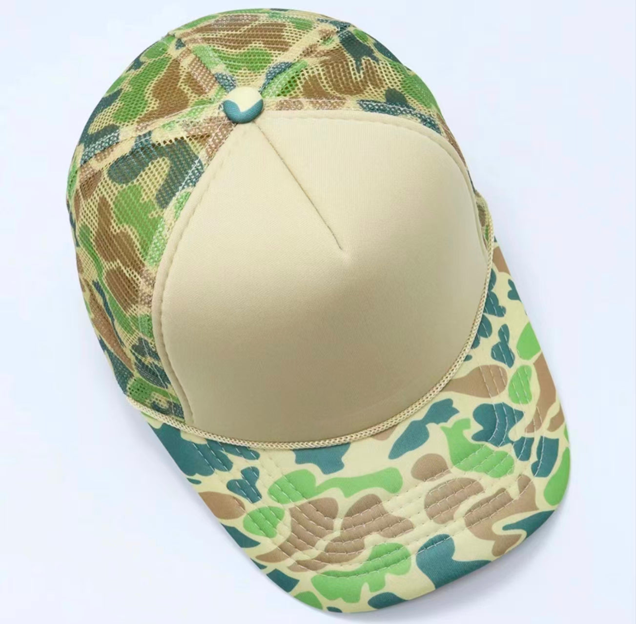 Beige Retro Camo Trucker Cap