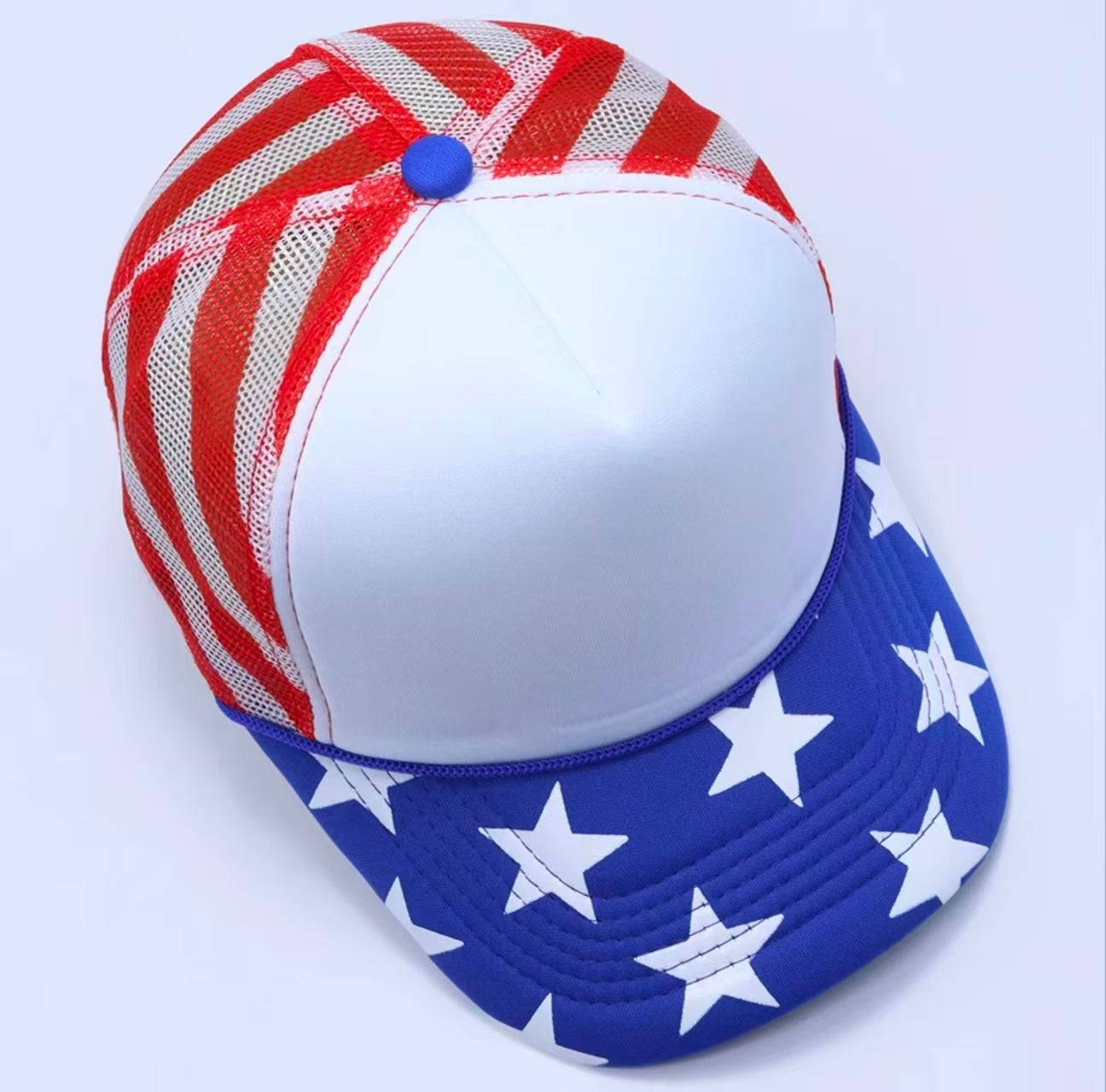 White Blue Star American Flag Trucker Cap