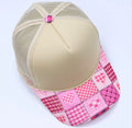 Beige Pink Heart Patchwork Trucker Cap