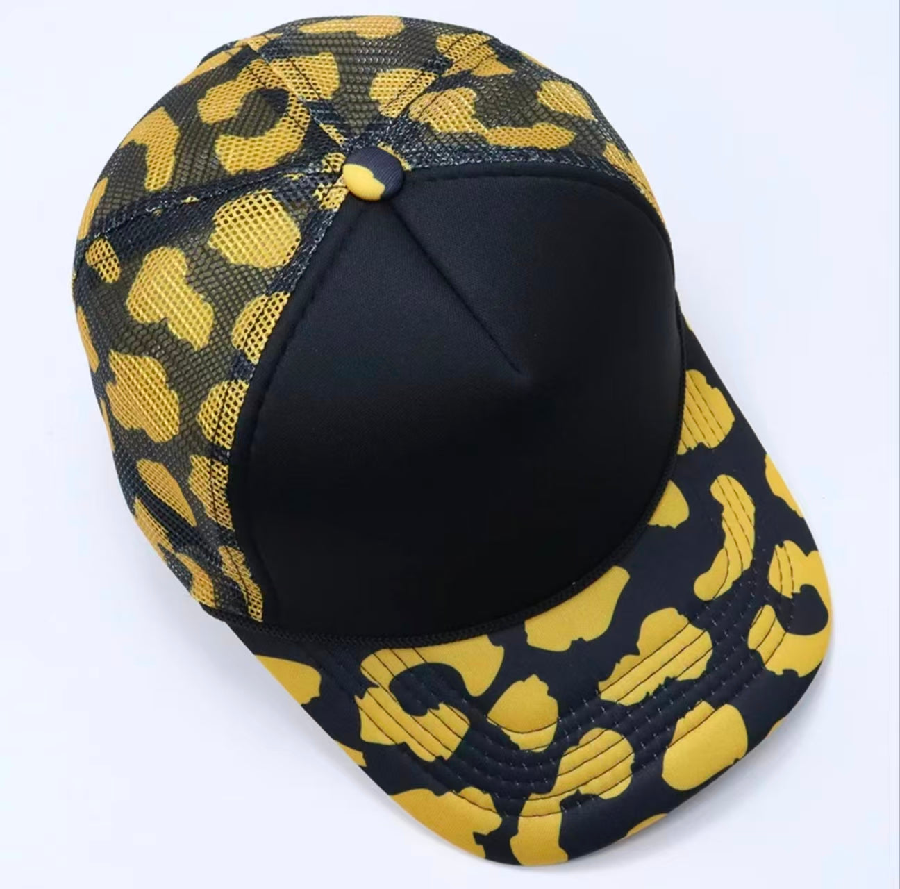 Black Yellow Leopard Print Trucker Cap