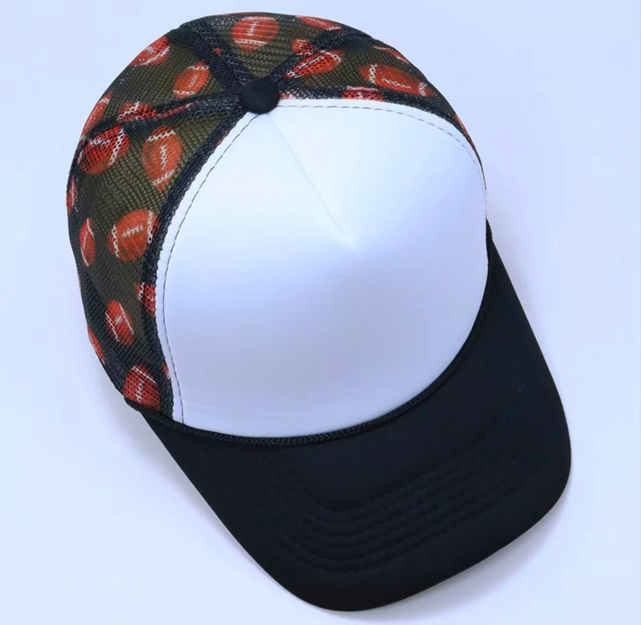 Black Football Print Trucker Cap