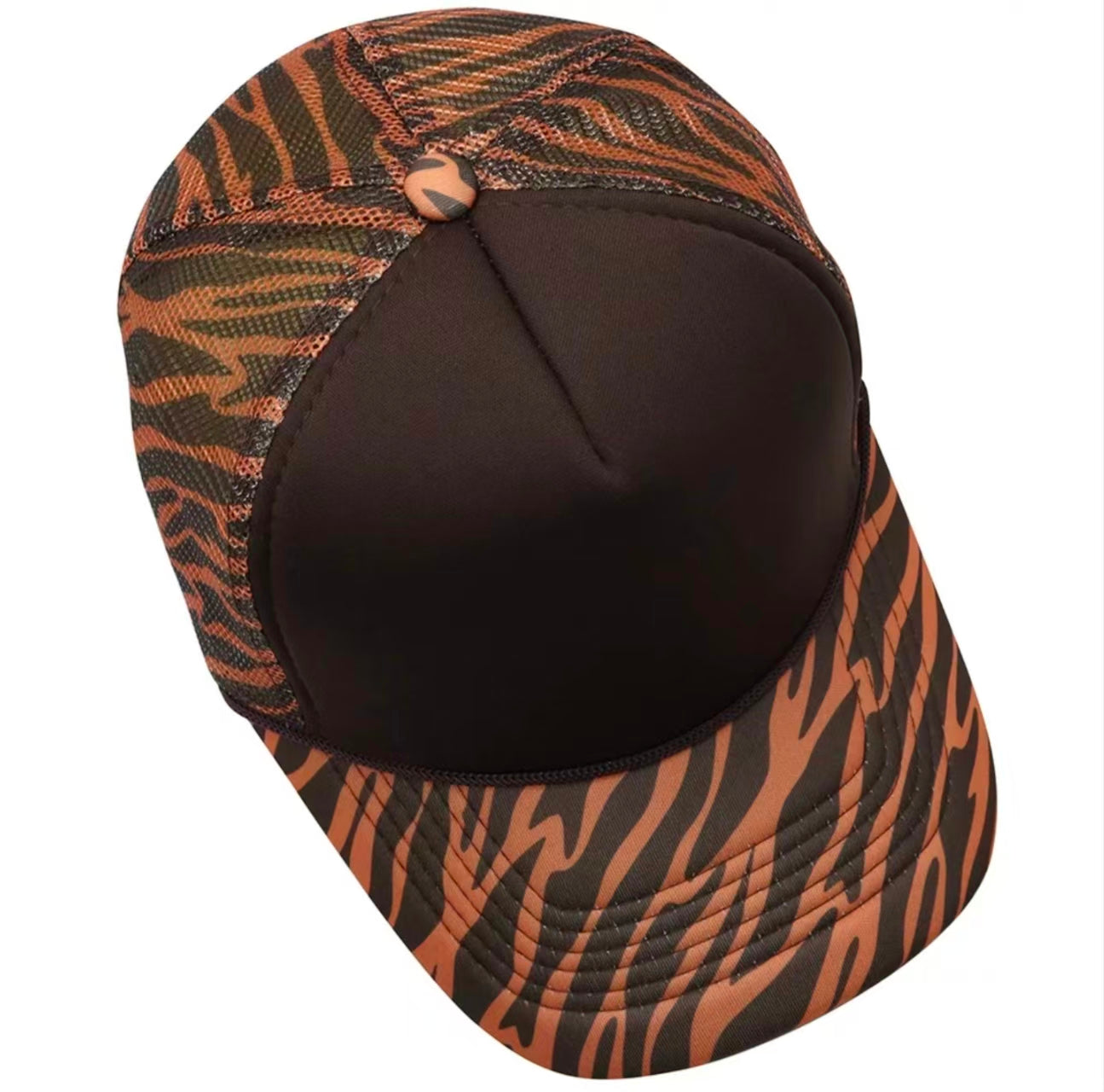 Brown & Orange Tiger Print Trucker Cap
