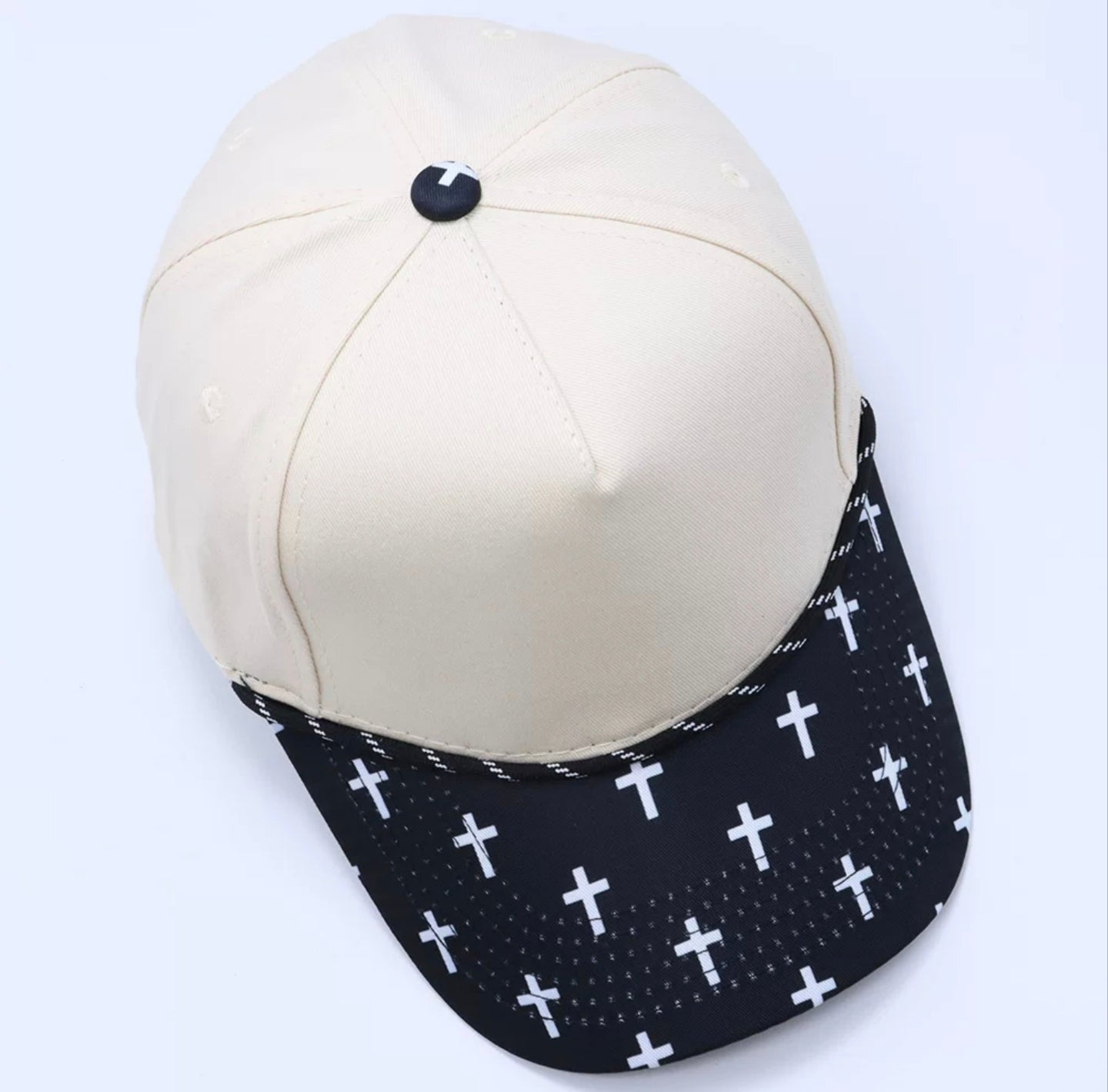 Beige Cross Print Baseball Cap