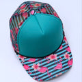 Teal Flamingo Striped Trucker Cap
