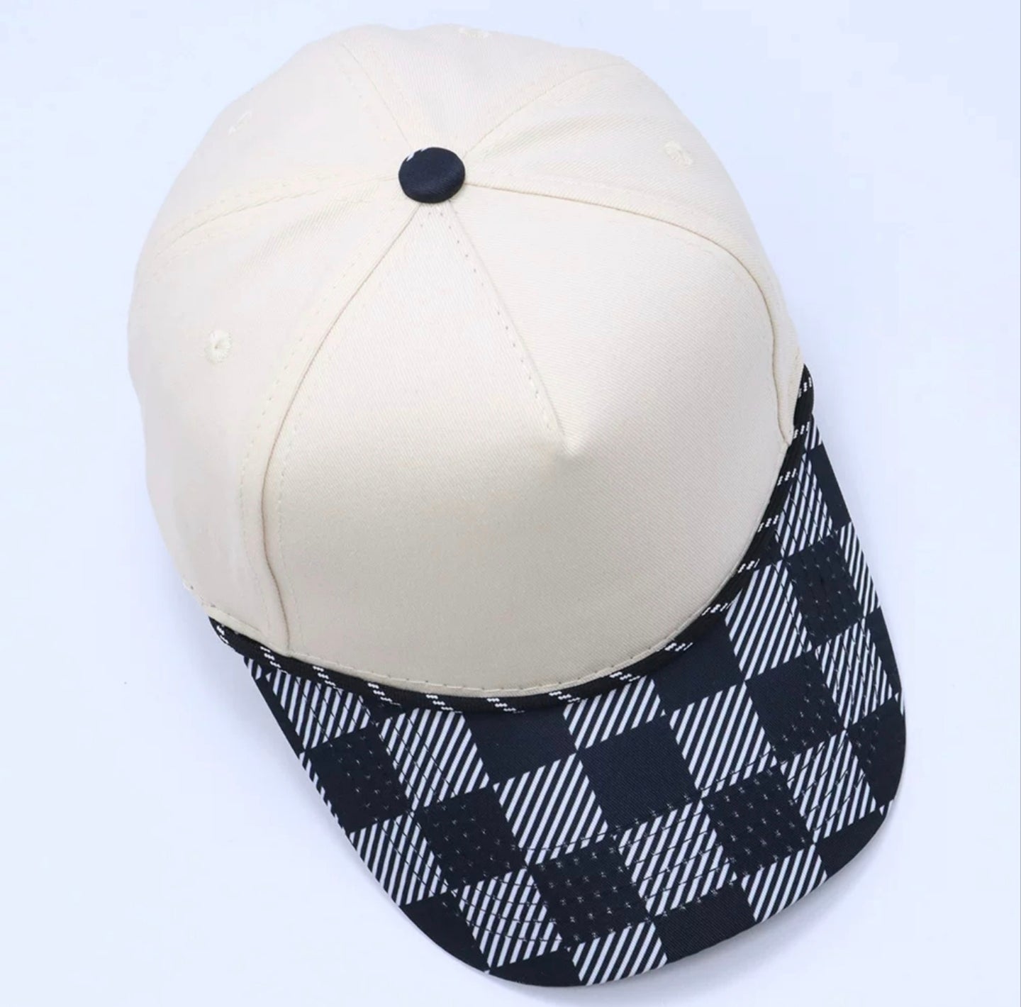 Beige Plaid Print Baseball Cap