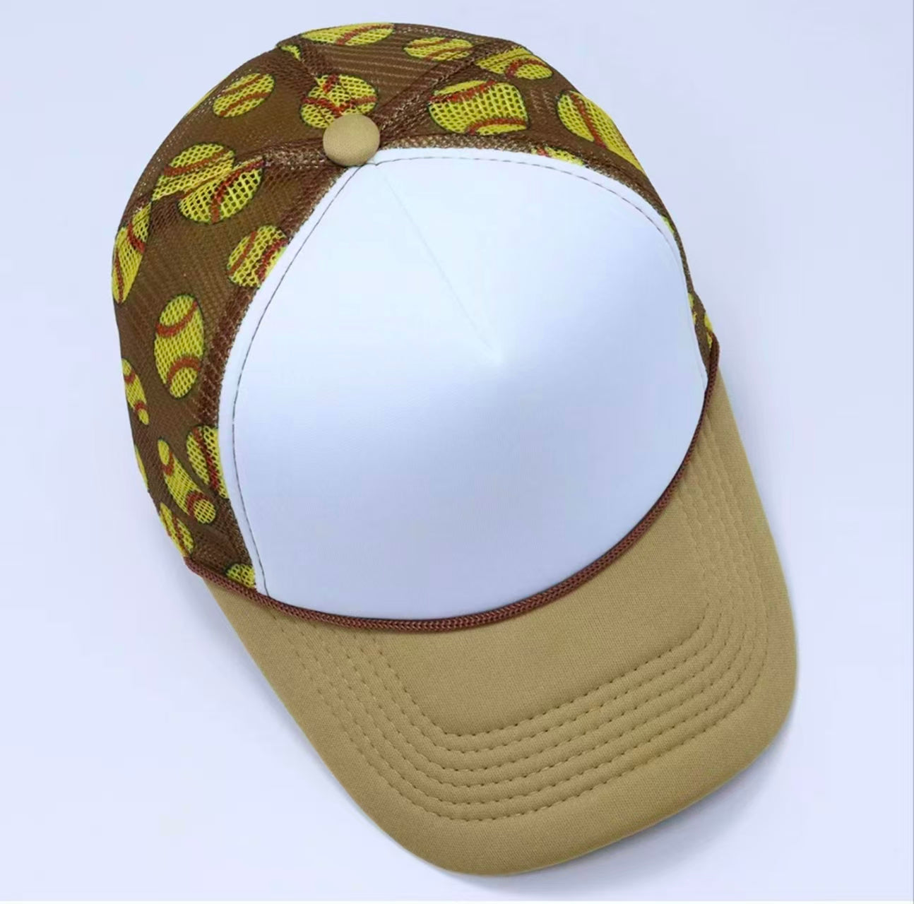 Khaki Softball Print Trucker Cap