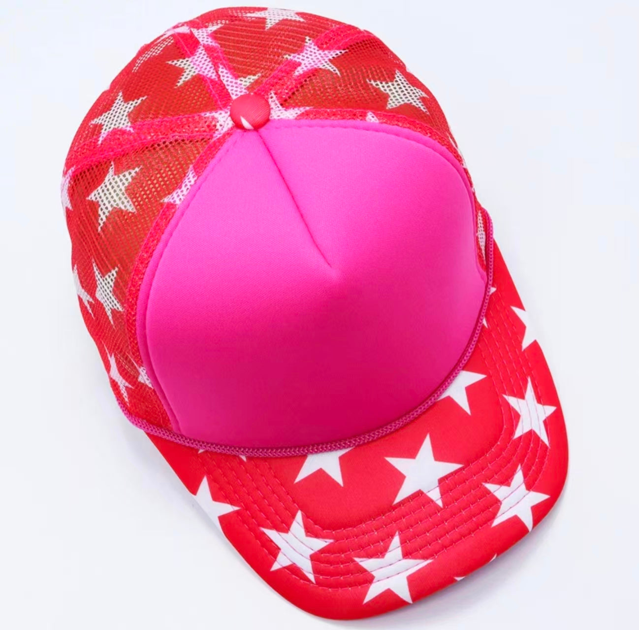 Hot Pink Red Star Print Trucker Cap