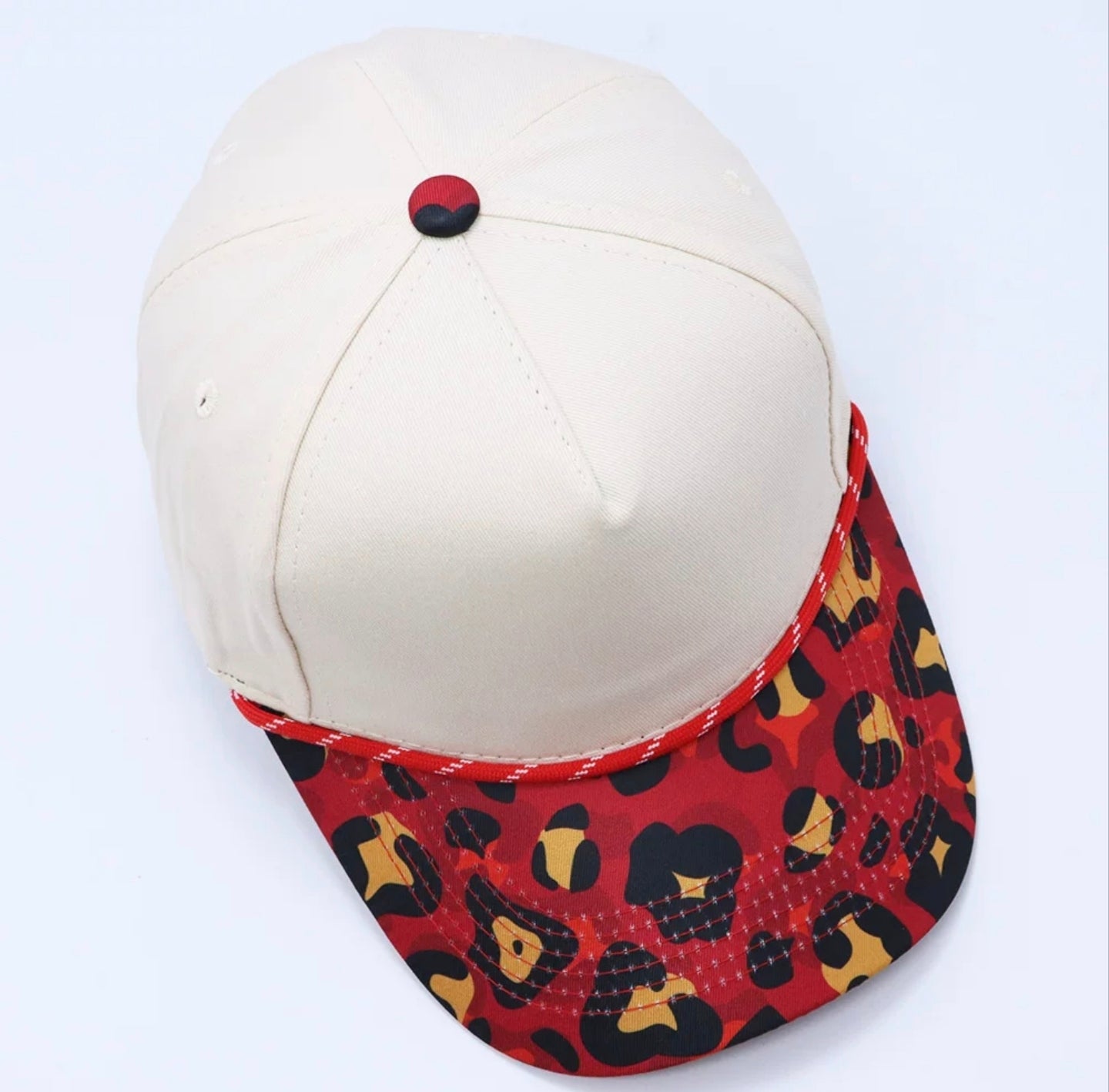 Beige & Red Leopard Baseball Cap