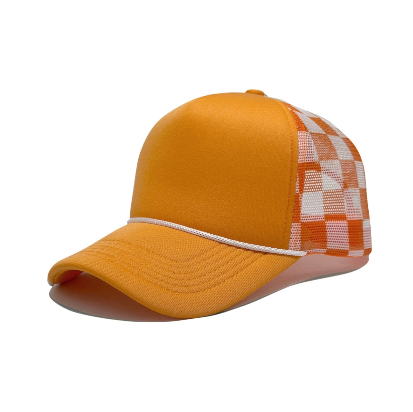  Blank Foam Trucker Hat with Colorful Checkered Mesh Back, Adjustable Baseball Cap with Decorative Rope 